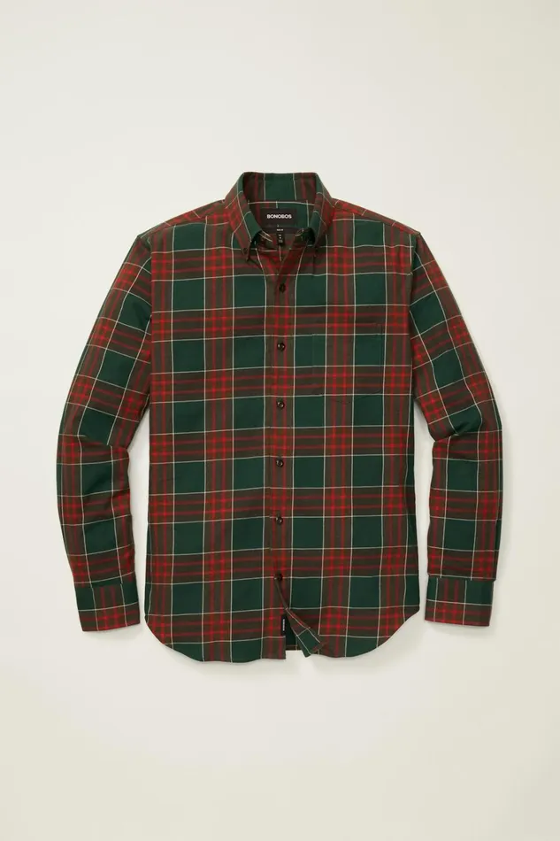 Men Everyday Lightweight Flannel Shirt Cedar Red Plaid Bonobos Overshirts