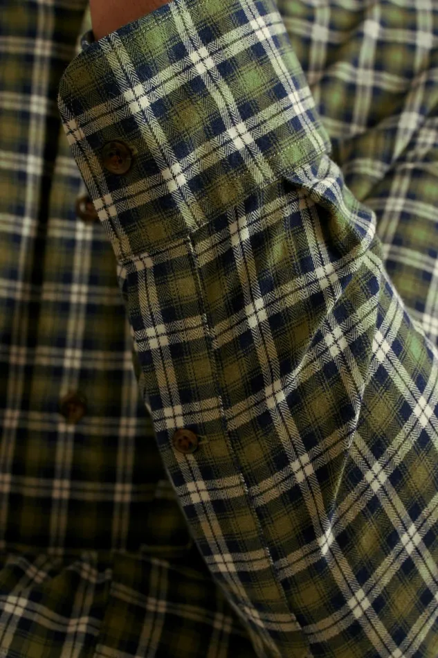 Men Everyday Lightweight Flannel Shirt Forest Green Navy Plaid Bonobos Casual Shirts