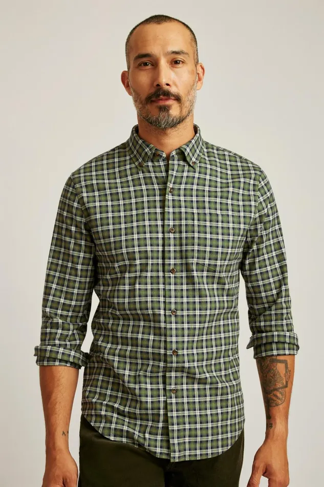 Men Everyday Lightweight Flannel Shirt Forest Green Navy Plaid Bonobos Casual Shirts
