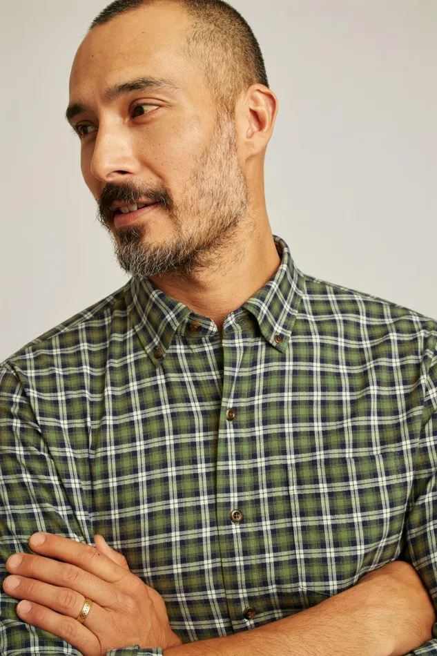 Men Everyday Lightweight Flannel Shirt Forest Green Navy Plaid Bonobos Casual Shirts