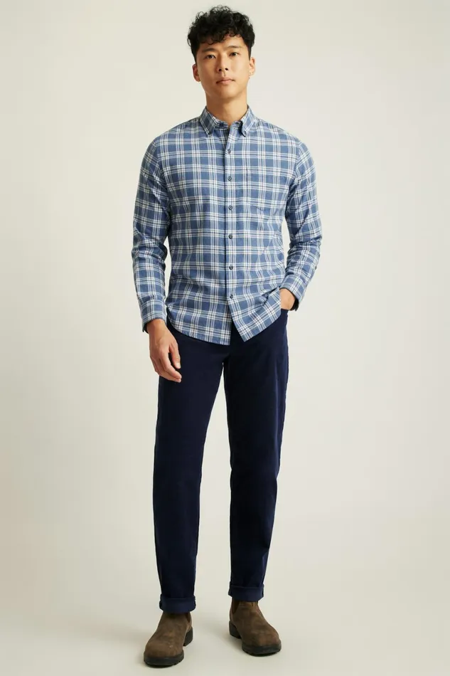 Men Everyday Lightweight Flannel Shirt Navy White Plaid Bonobos Casual Shirts