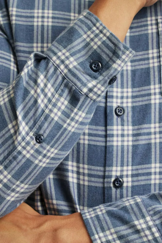 Men Everyday Lightweight Flannel Shirt Navy White Plaid Bonobos Casual Shirts