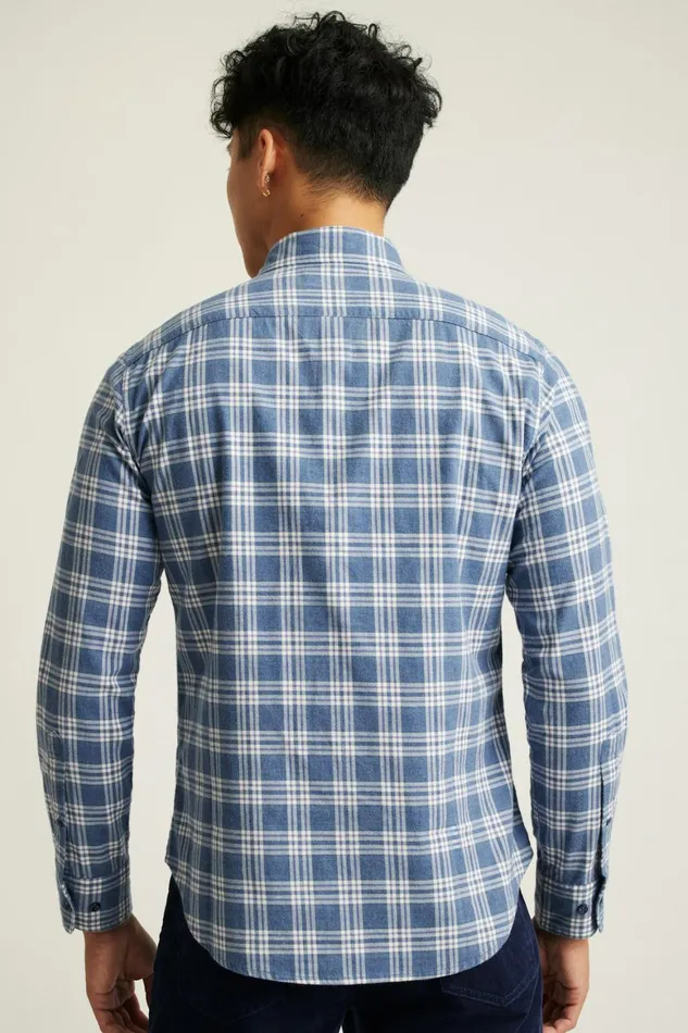 Men Everyday Lightweight Flannel Shirt Navy White Plaid Bonobos Casual Shirts