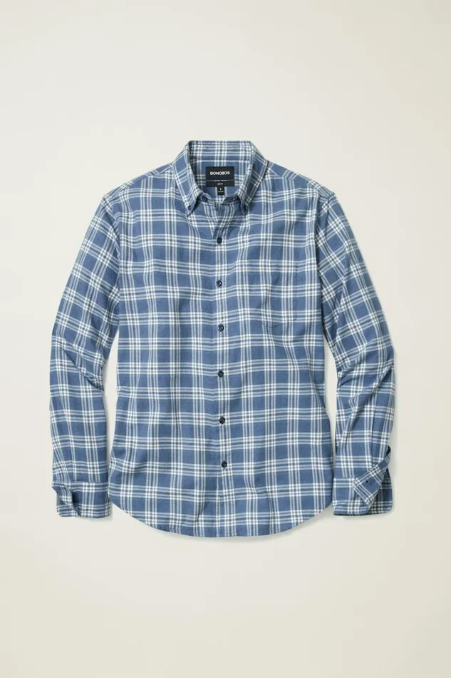 Men Everyday Lightweight Flannel Shirt Navy White Plaid Bonobos Casual Shirts