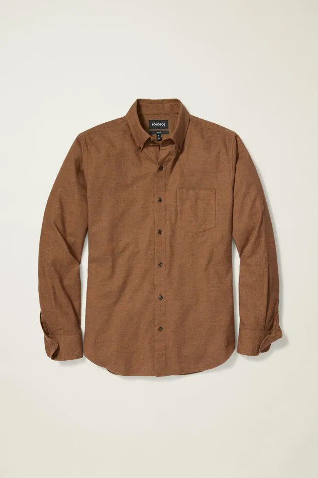 Men Everyday Lightweight Flannel Shirt Rust Dobby Houndstooth Bonobos Casual Shirts