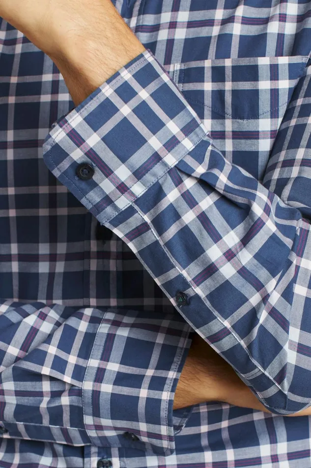 Men Everyday Shirt Navy Pink Hutchinson Plaid Bonobos Casual Shirts