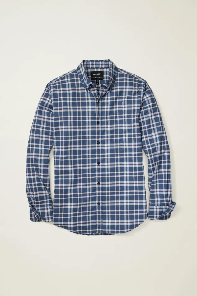 Men Everyday Shirt Navy Pink Hutchinson Plaid Bonobos Casual Shirts