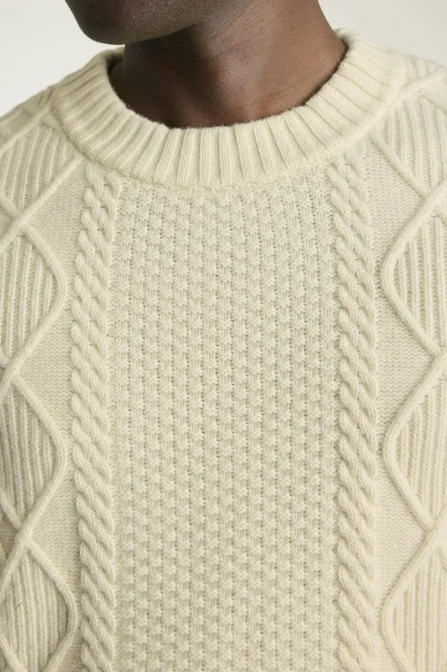 Men Extrafine Merino Cable Sweater Winter White Bonobos Crew and VNeck Sweaters