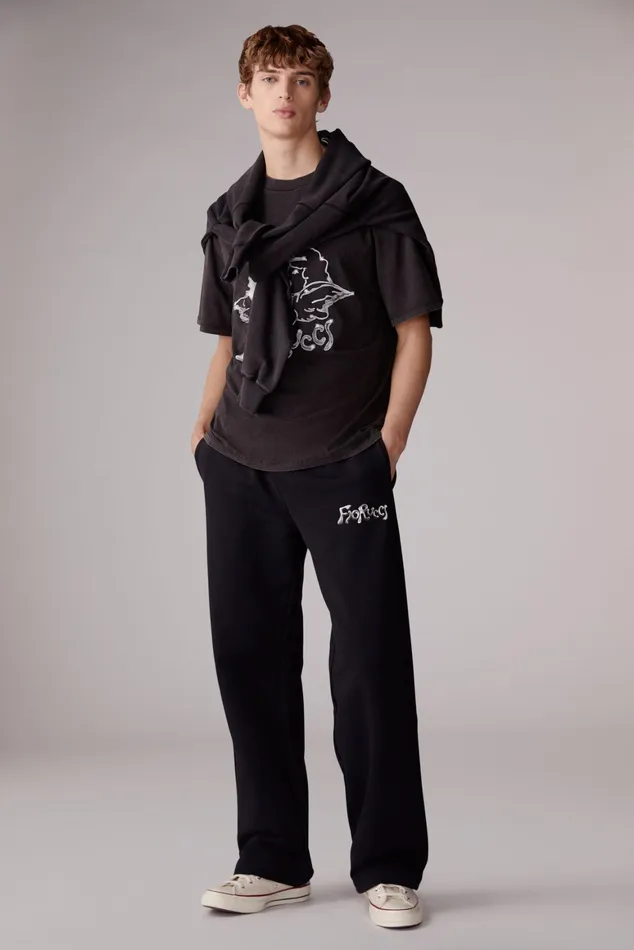 Men Fiorucci Bottoms Chrome Logo Joggers Black