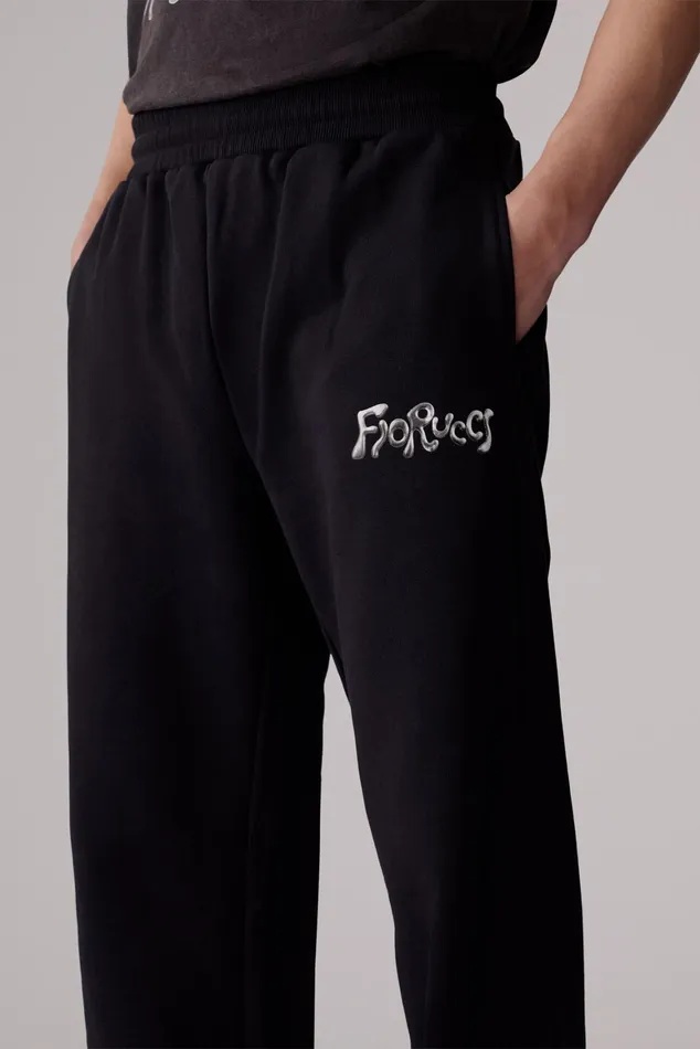 Men Fiorucci Bottoms Chrome Logo Joggers Black Men Fiorucci Bottoms Chrome Logo Joggers Black