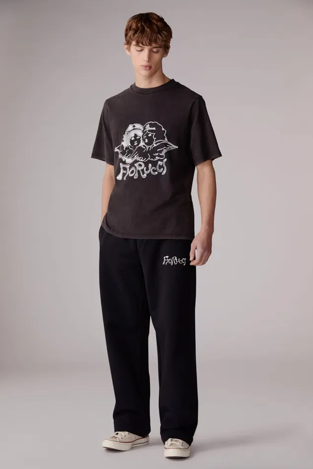 Men Fiorucci Bottoms Chrome Logo Joggers Black Men Fiorucci Bottoms Chrome Logo Joggers Black