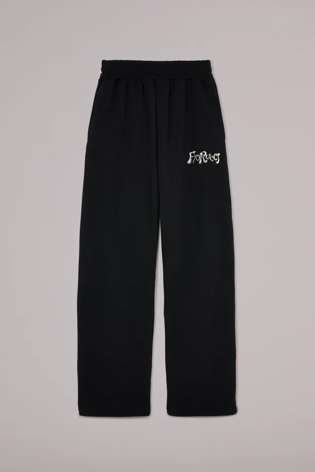 Men Fiorucci Bottoms Chrome Logo Joggers Black Men Fiorucci Bottoms Chrome Logo Joggers Black