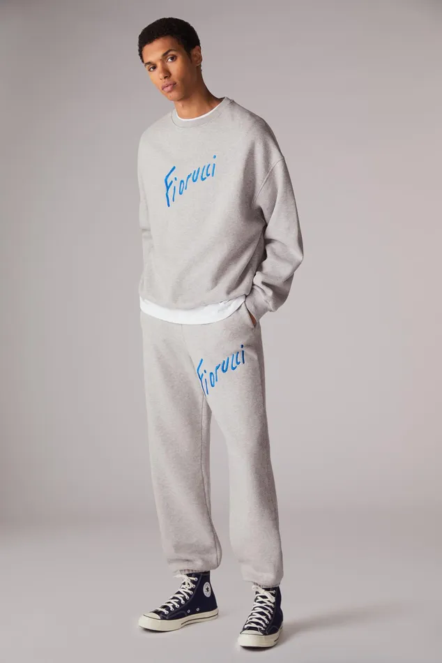 Men Fiorucci Bottoms Embroidered Pop Logo Joggers Grey
