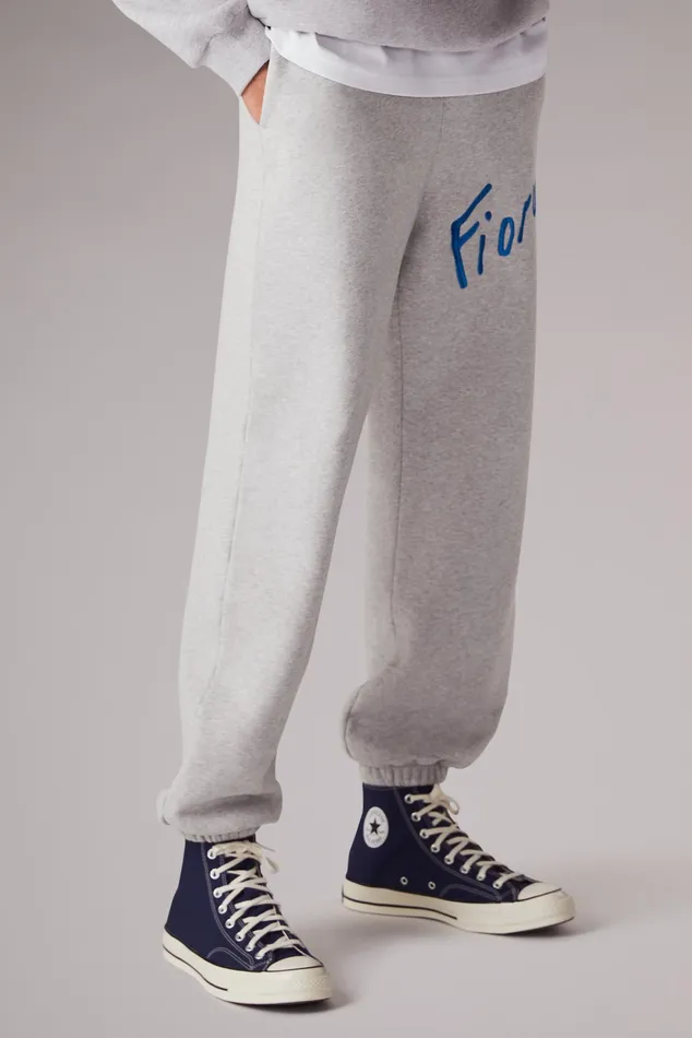 Men Fiorucci Bottoms Embroidered Pop Logo Joggers Grey Men Fiorucci Bottoms Embroidered Pop Logo Joggers Grey