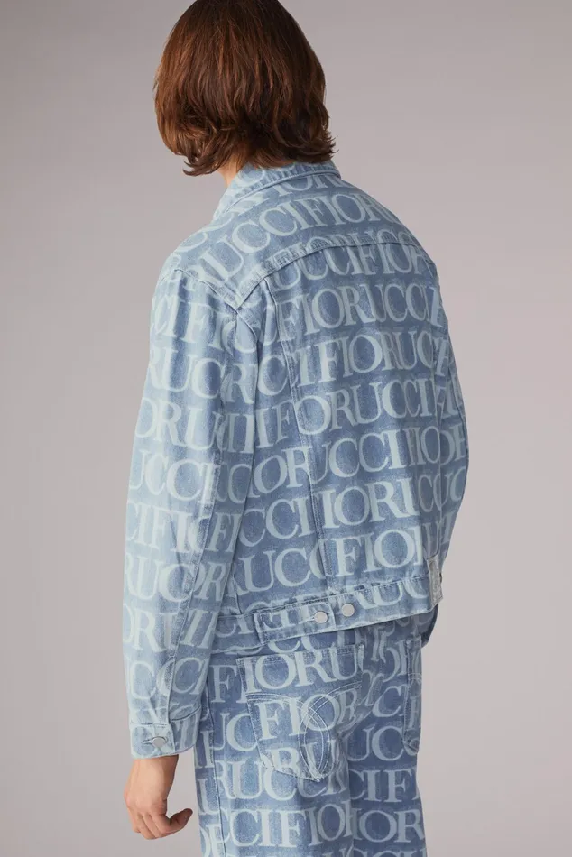 Men Fiorucci Jeans and Denim Laser Monogram Denim Jacket Blue Men Fiorucci Jeans and Denim Laser Monogram Denim Jacket Blue