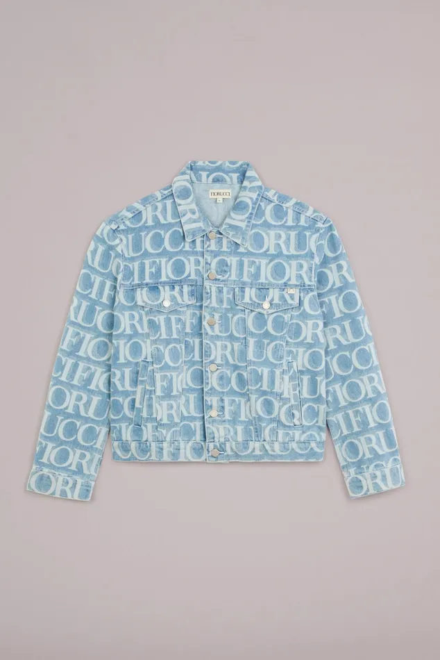 Men Fiorucci Jeans and Denim Laser Monogram Denim Jacket Blue Men Fiorucci Jeans and Denim Laser Monogram Denim Jacket Blue