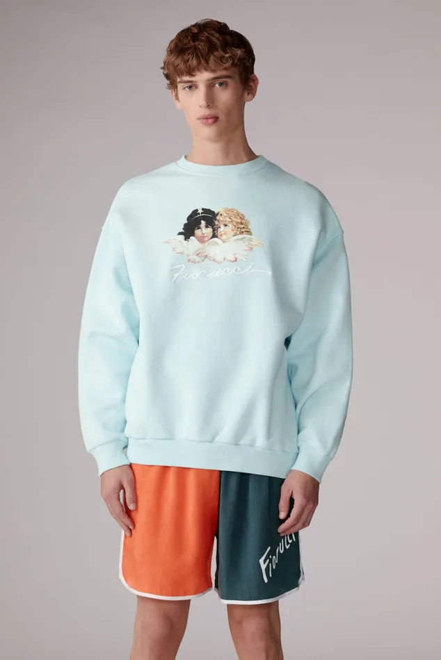 Men Fiorucci Sweatshirts and Hoodies Angels Squiggle Logo Sweatshirt Blue Men Fiorucci Sweatshirts and Hoodies Angels Squiggle Logo Sweatshirt Blue