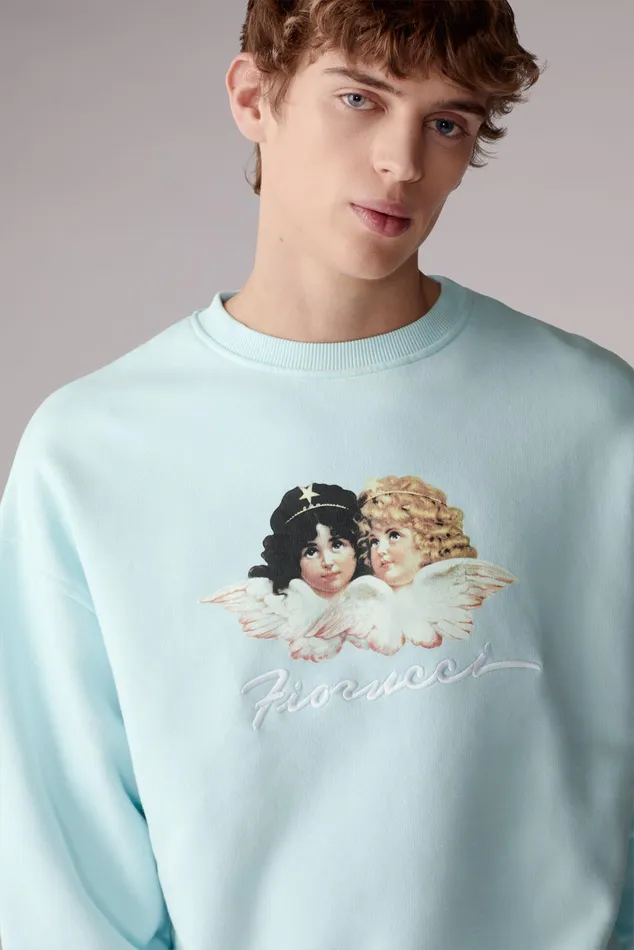 Men Fiorucci Sweatshirts and Hoodies Angels Squiggle Logo Sweatshirt Blue Men Fiorucci Sweatshirts and Hoodies Angels Squiggle Logo Sweatshirt Blue