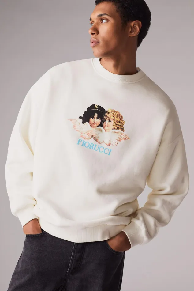 Men Fiorucci Sweatshirts and Hoodies Angels Sweatshirt White Men Fiorucci Sweatshirts and Hoodies Angels Sweatshirt White