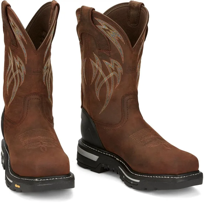 MEN Frontline Hiviz 11 Waterproof Nano Comp Toe Walnut Justin Boots Work