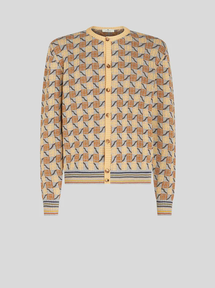 Men Geometric Pattern Knitted Cardigan Etro Knitwear