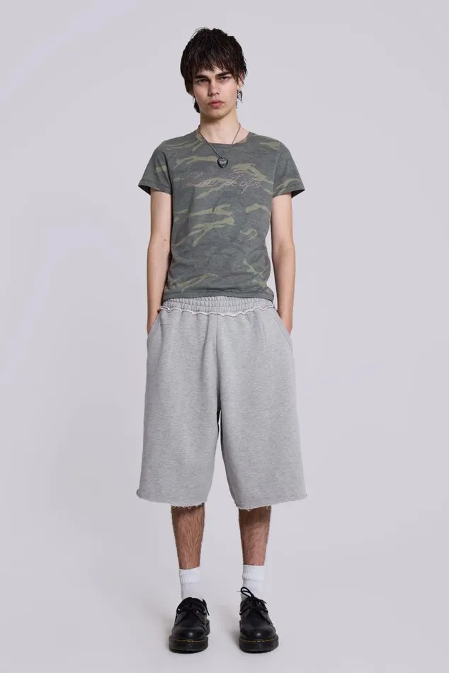 Men Grey Marl Colossus Jersey Shorts Jaded London Shorts and Jorts