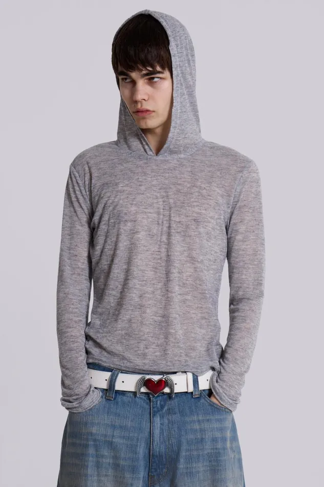 Men Grey Marl Mist Hoodie Jaded London Hoodies and Sweatshirts