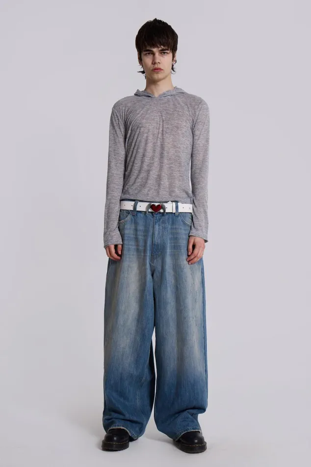 Men Grey Marl Mist Hoodie Jaded London Hoodies and Sweatshirts