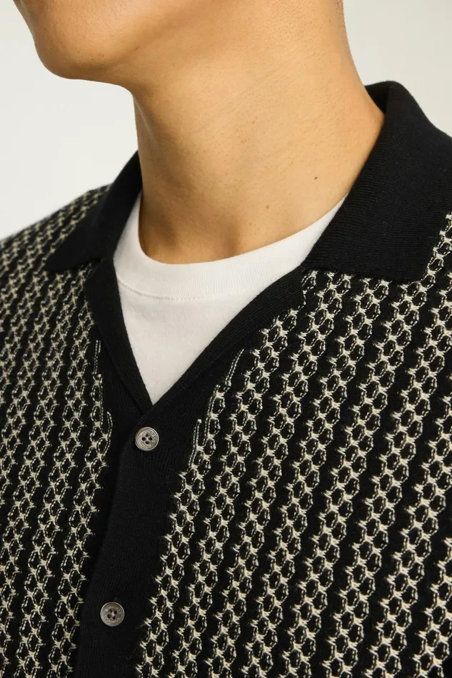 Men Hudson Long Sleeve Sweater Polo Black Cotton Cashmere Bonobos Sweater Polos