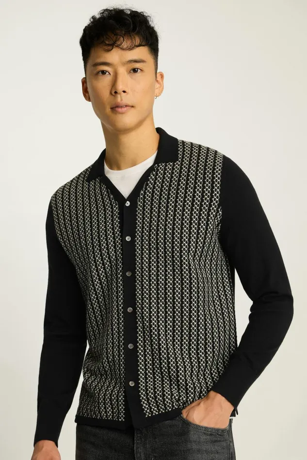 Men Hudson Long Sleeve Sweater Polo Black Cotton Cashmere Bonobos Sweater Polos