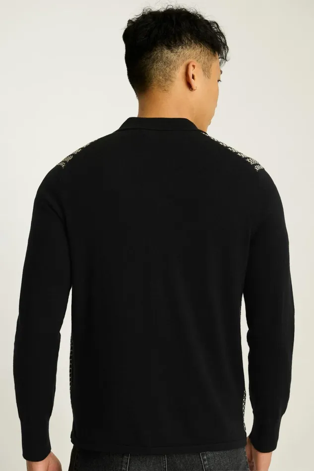 Men Hudson Long Sleeve Sweater Polo Black Cotton Cashmere Bonobos Sweater Polos