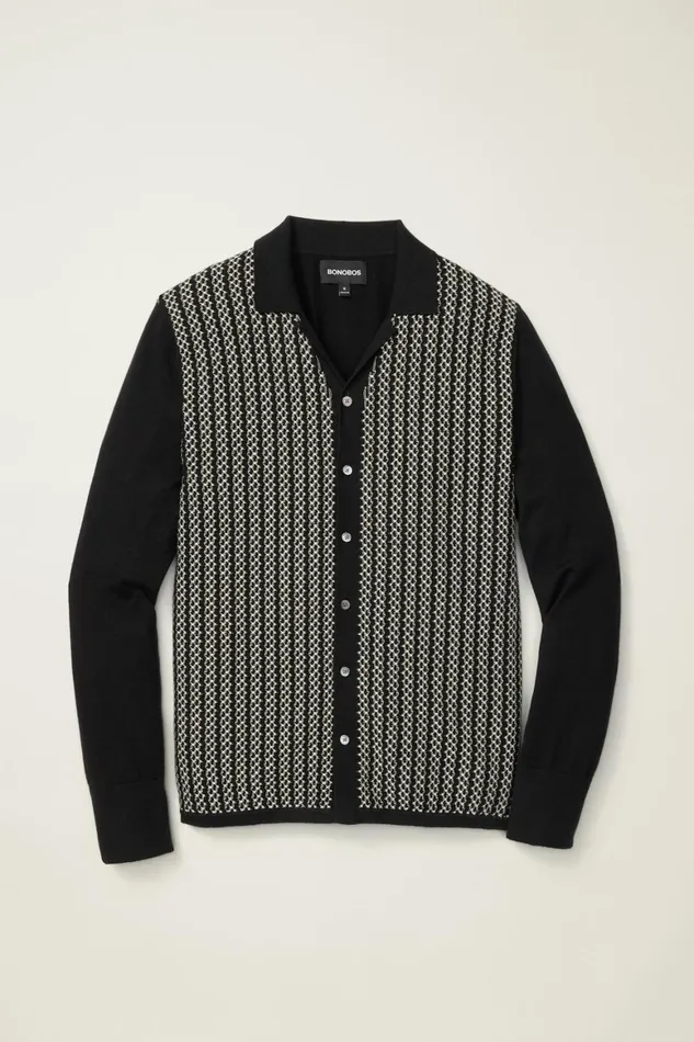 Men Hudson Long Sleeve Sweater Polo Black Cotton Cashmere Bonobos Sweater Polos