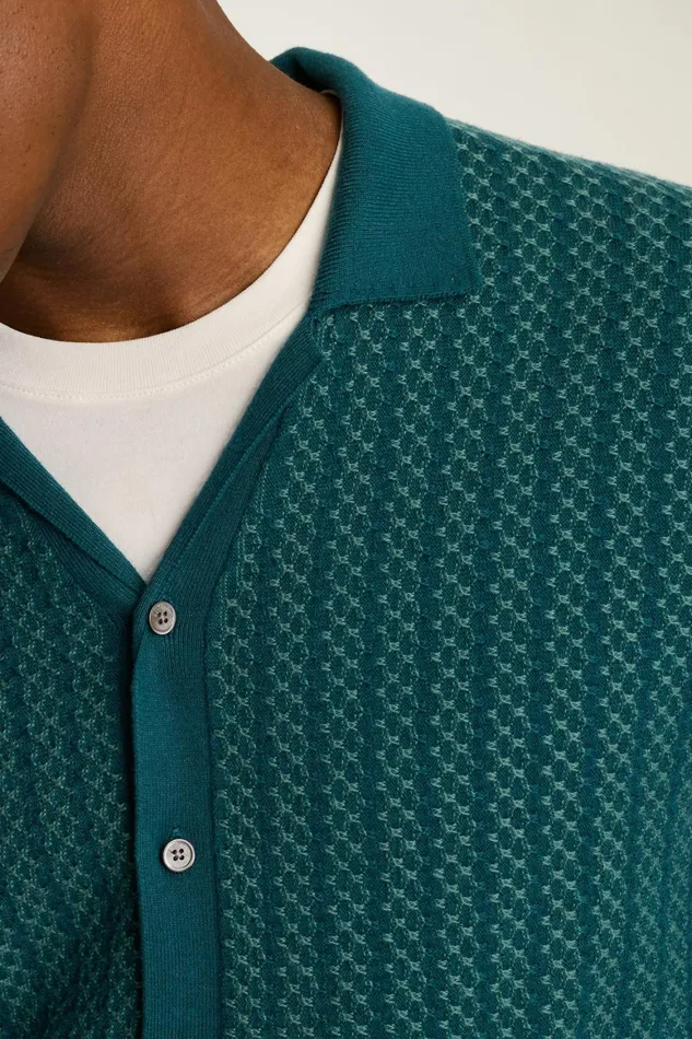 Men Hudson Long Sleeve Sweater Polo Teal Cotton Cashmere Bonobos Sweater Polos