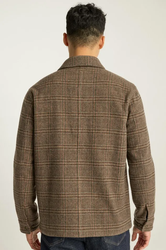 Men Italian Wool Jacket Khaki Brown Windowpane Bonobos Overshirts