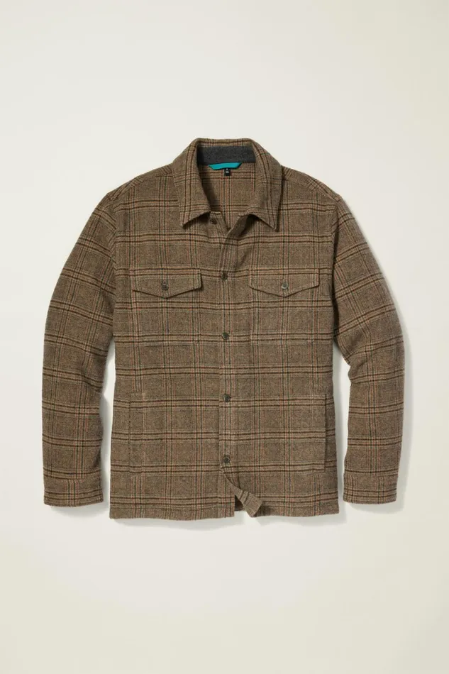 Men Italian Wool Jacket Khaki Brown Windowpane Bonobos Overshirts