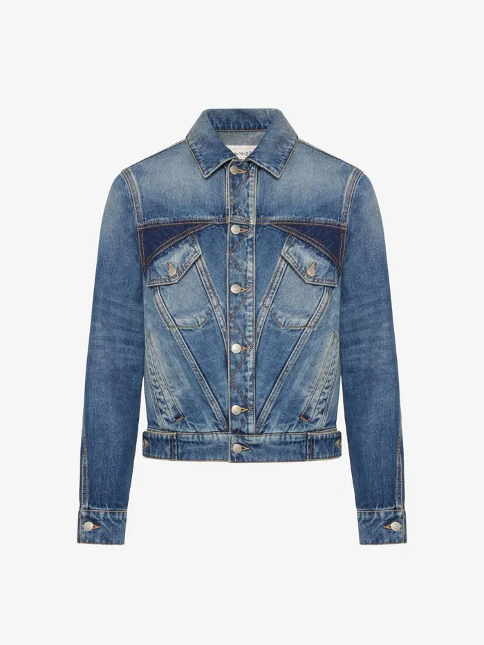 Men Jackets Alexander McQueen Twisted Seam Denim Jacket Washed Blue
