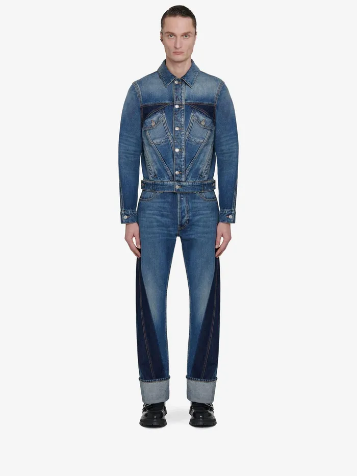 Men Jackets Alexander McQueen Twisted Seam Denim Jacket Washed Blue