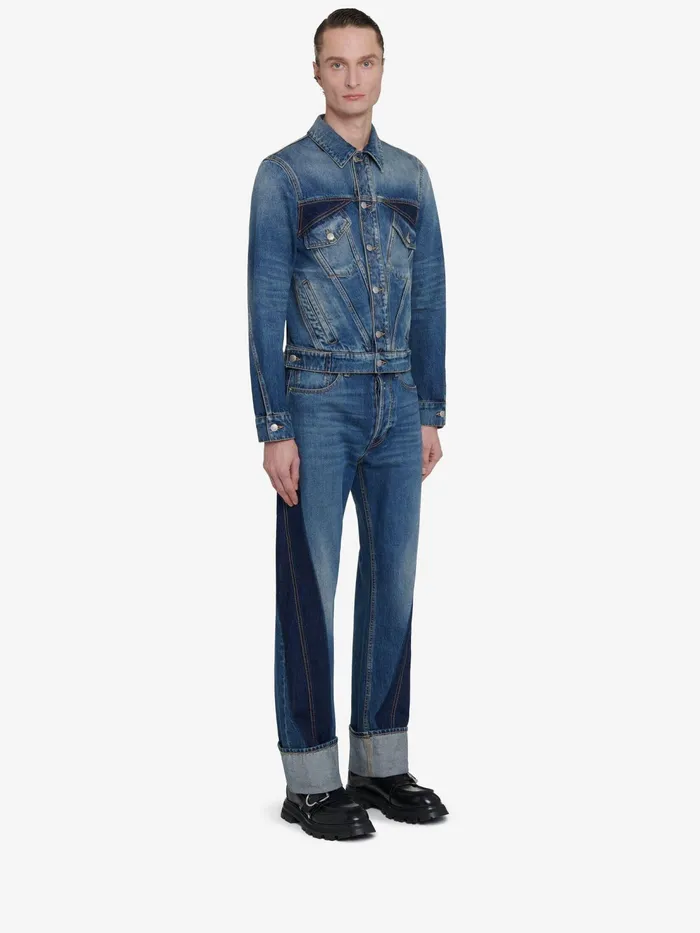 Men Jackets Alexander McQueen Twisted Seam Denim Jacket Washed Blue