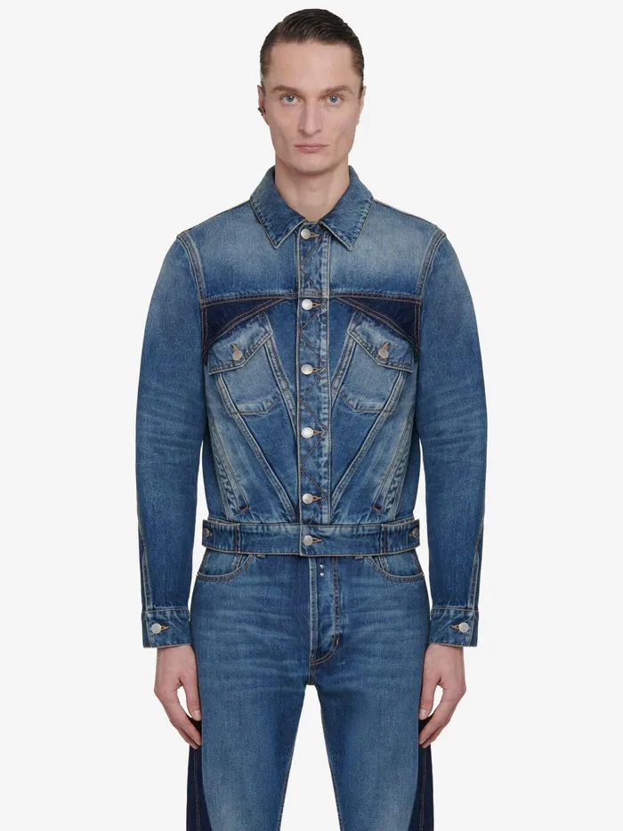 Men Jackets Alexander McQueen Twisted Seam Denim Jacket Washed Blue