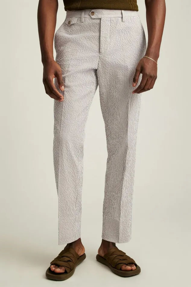 Men Jetsetter Italian Seersucker Dress Pant Khaki And White Stripe Bonobos Dress Pants