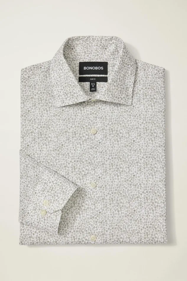 Men Jetsetter Stretch Dress Shirt Olive Palmer Floral Bonobos Business Casual Shirts