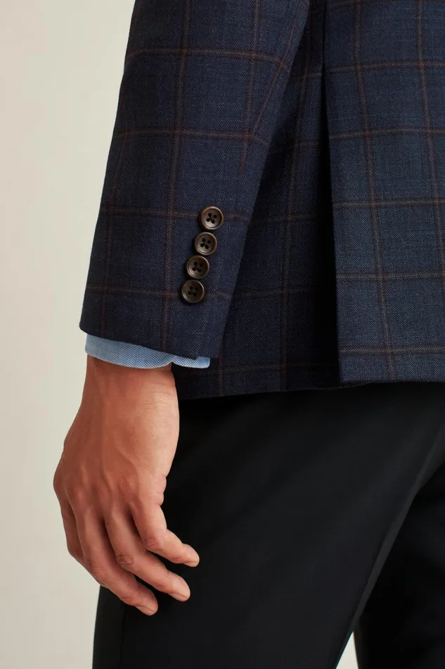 Men Jetsetter Stretch Italian Wool Blazer Navy Burgundy Windowpane Bonobos Blazers and Sport Coats