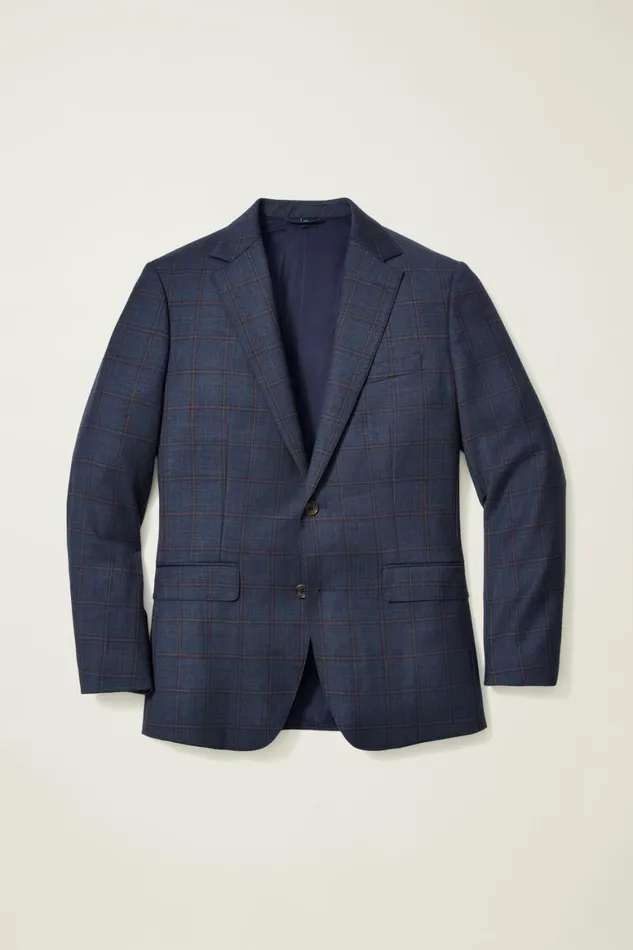 Men Jetsetter Stretch Italian Wool Blazer Navy Burgundy Windowpane Bonobos Blazers and Sport Coats