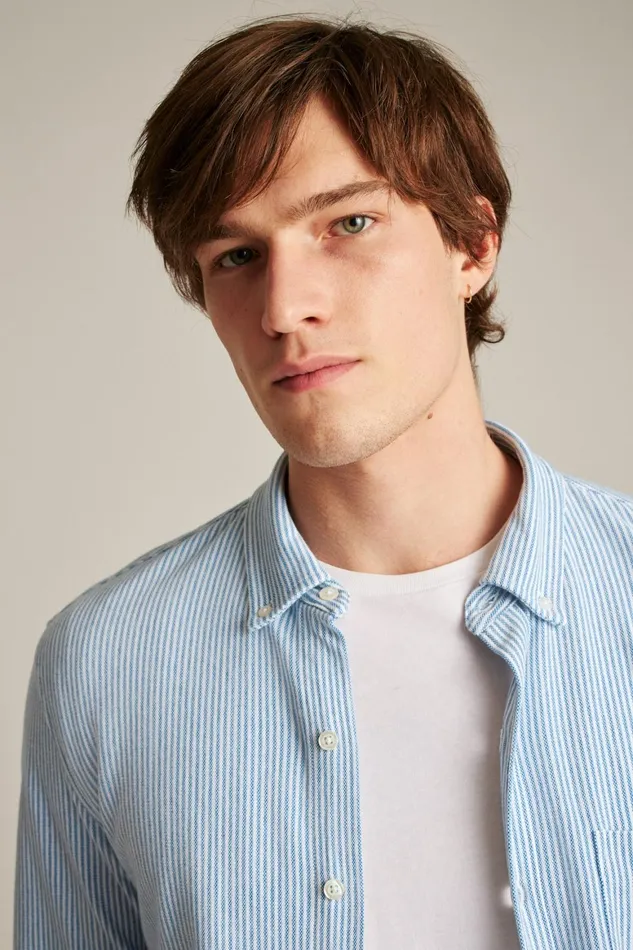 Men Knit Oxford Shirt High Tide Blue Chelsea Stripe Bonobos Casual Shirts