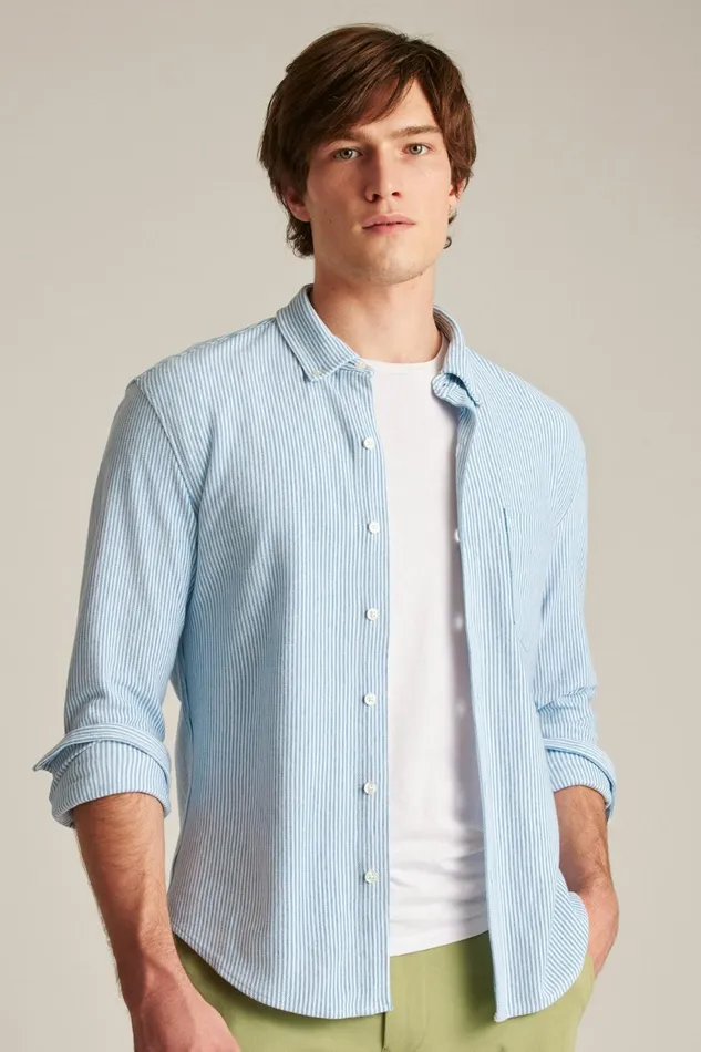 Men Knit Oxford Shirt High Tide Blue Chelsea Stripe Bonobos Casual Shirts