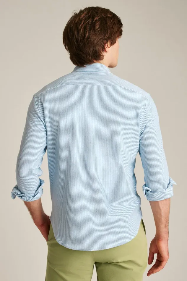 Men Knit Oxford Shirt High Tide Blue Chelsea Stripe Bonobos Casual Shirts