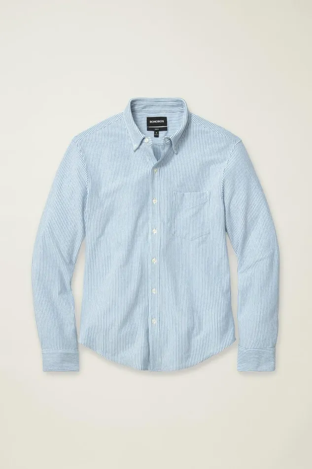 Men Knit Oxford Shirt High Tide Blue Chelsea Stripe Bonobos Casual Shirts