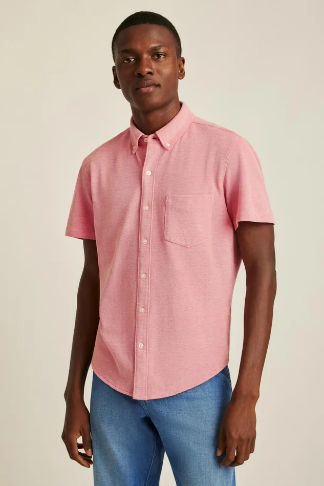 Men Knit Oxford Short Sleeve Shirt Spiced Coral Bonobos Short Sleeve Shirts