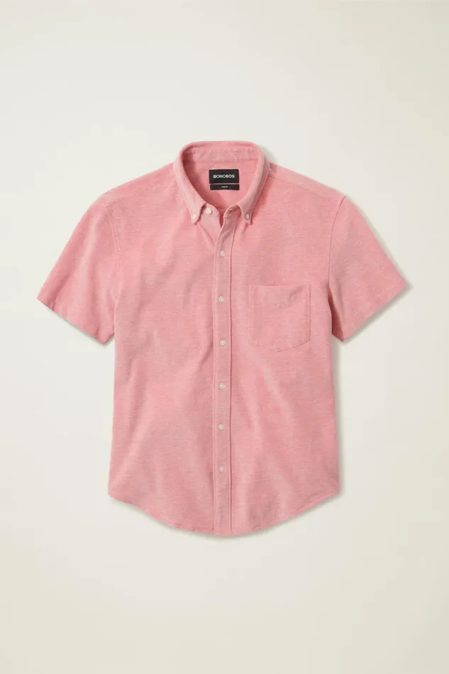 Men Knit Oxford Short Sleeve Shirt Spiced Coral Bonobos Short Sleeve Shirts