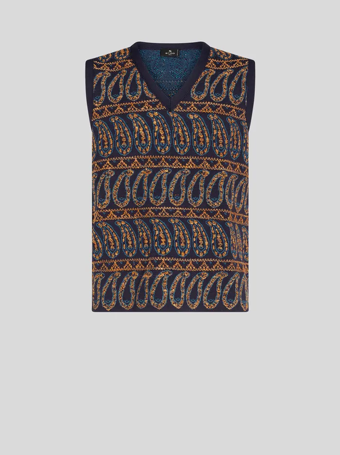 Men Knitted Gilet With Paisley Designs Etro Knitwear
